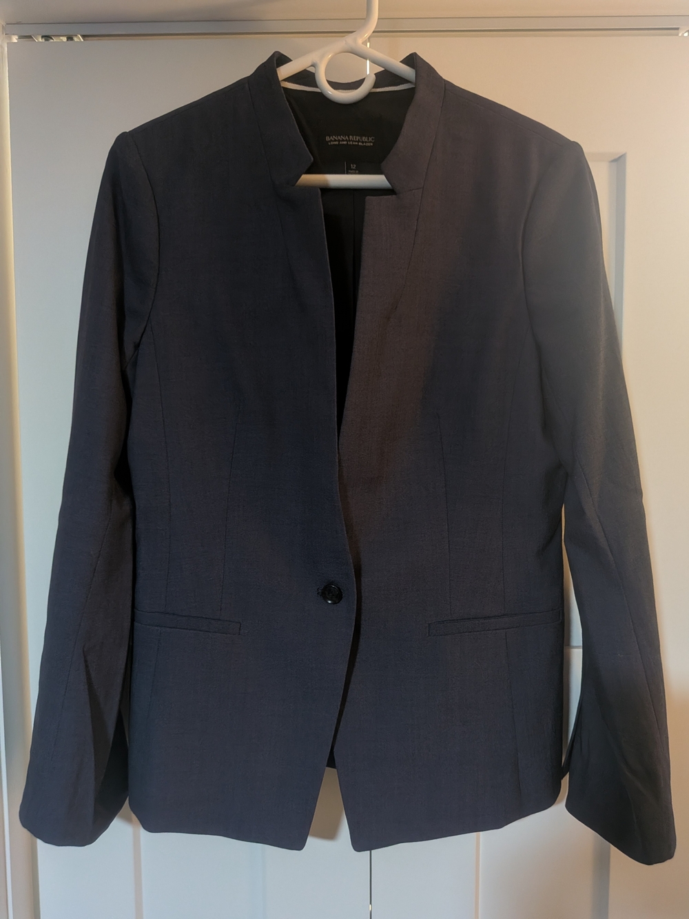 Deep Navy Banana Republic Blazer Jacket Inverted Collar Size 12 Single Button